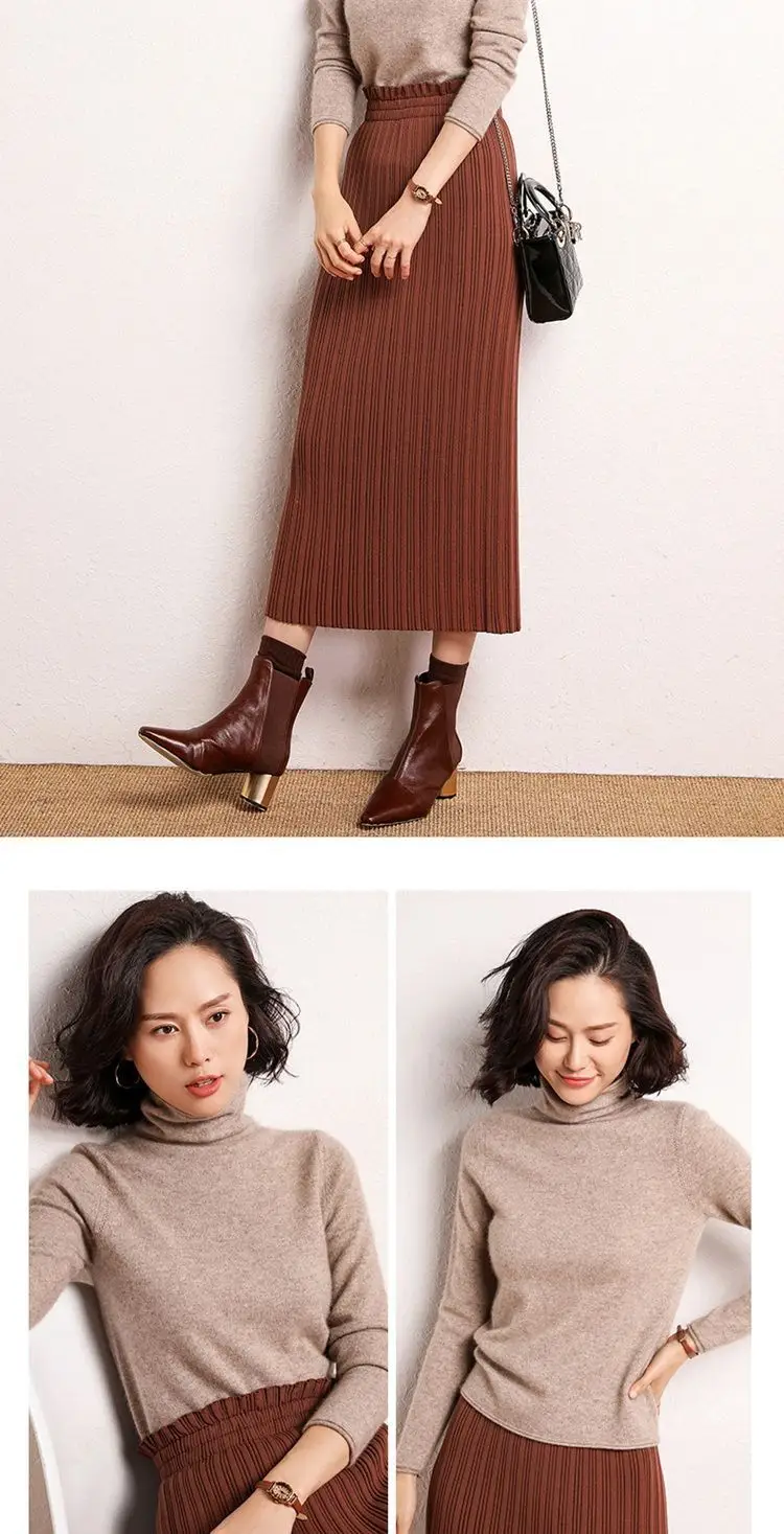 Women's Pile Collar Wool Turtleneck Shirt Beige — feature 9