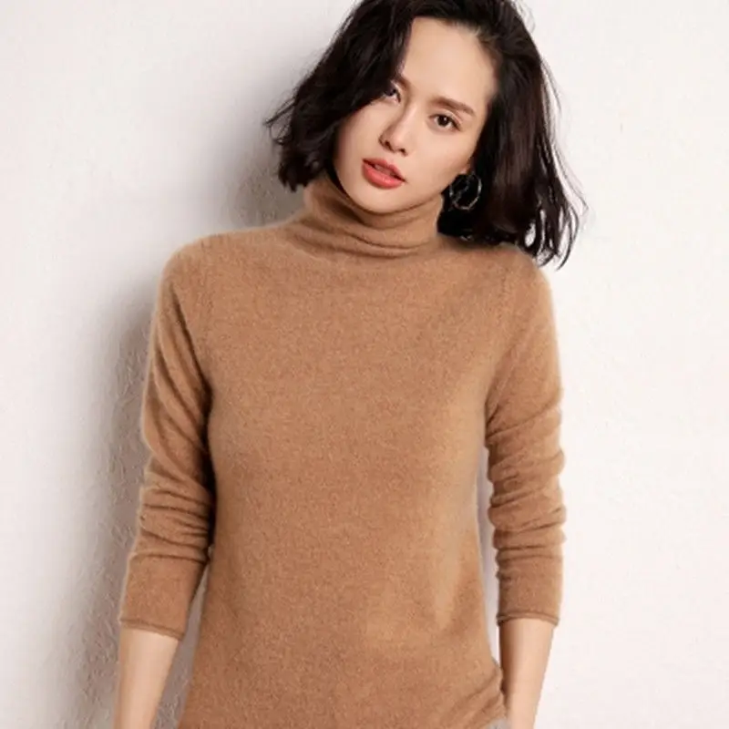 Women's Pile Collar Wool Turtleneck Shirt Beige