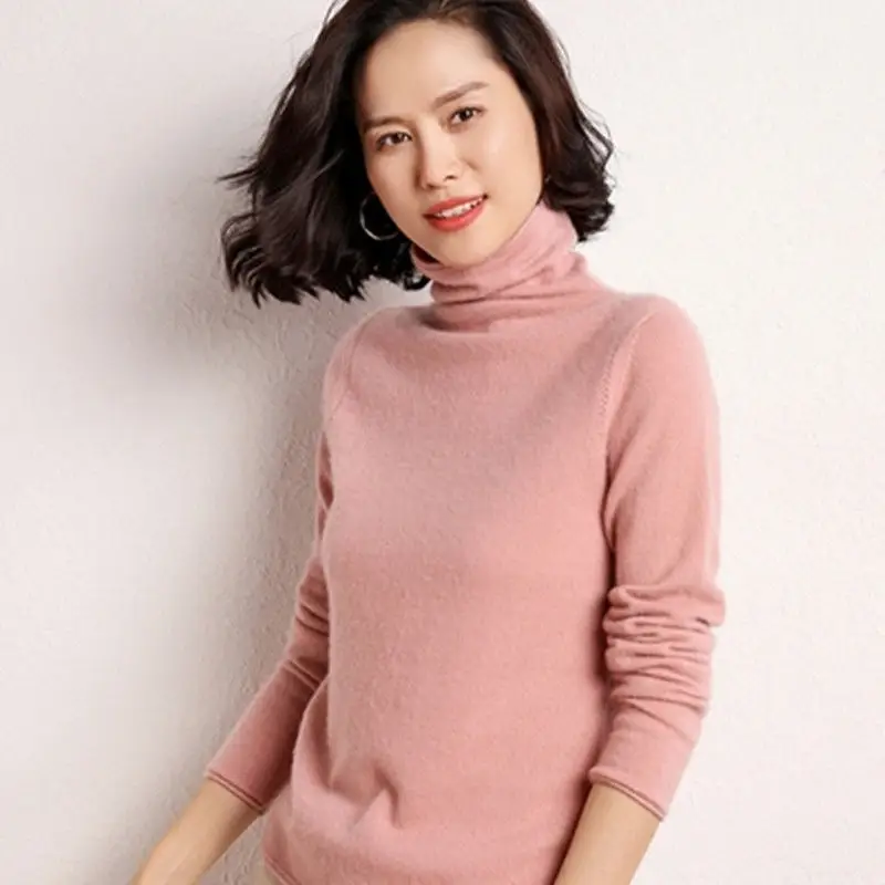 Women's Pile Collar Wool Turtleneck Shirt Beige