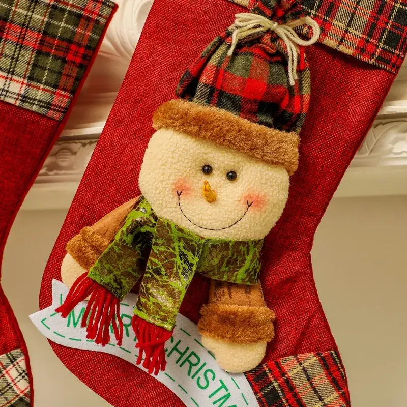 Christmas Stockings with Snowman Design Red Plaid - Image 2