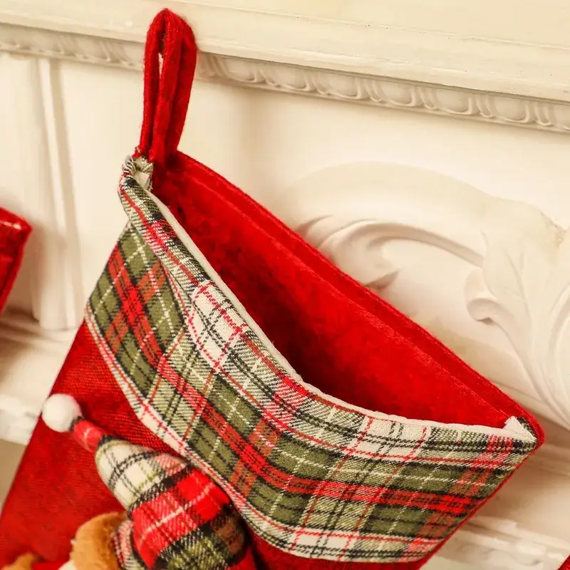 Christmas Stockings with Snowman Design Red Plaid - Image 3