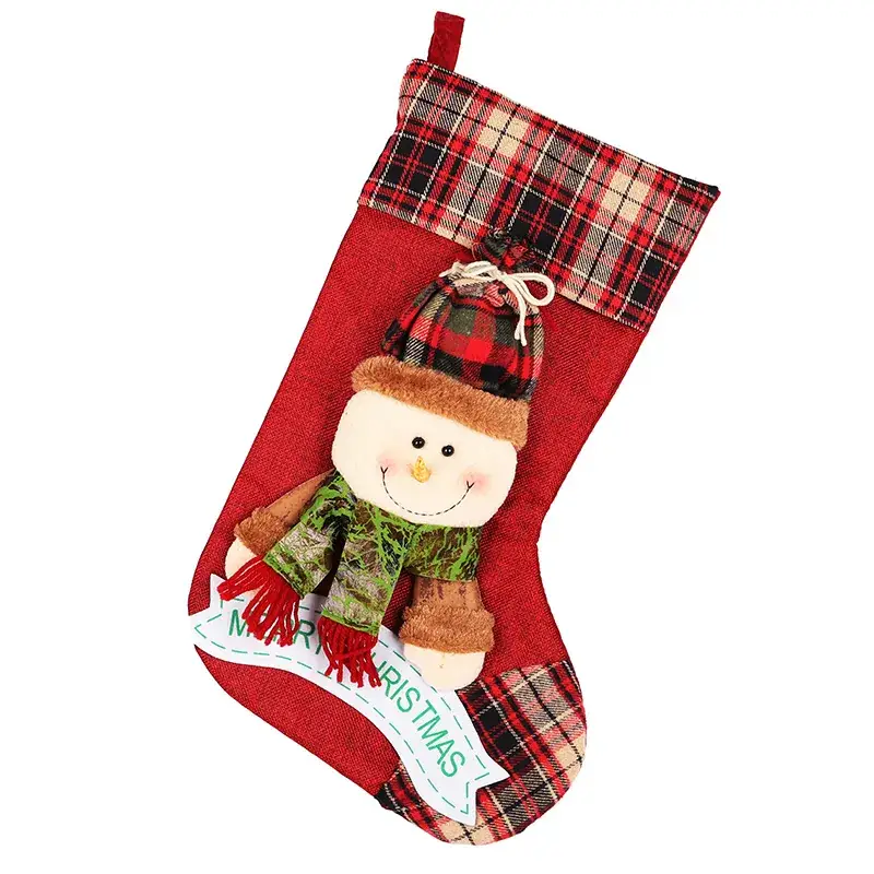 Christmas Stockings with Snowman Design Red Plaid - Image 4