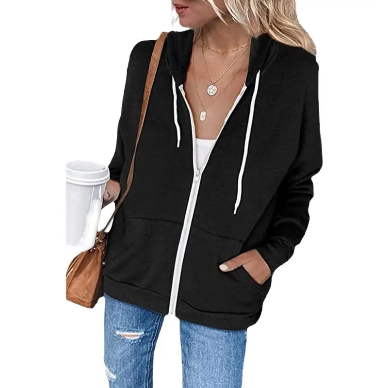 Green Zipper Hoodie Sweatshirt Women Long Sleeve Drawstring - Image 8