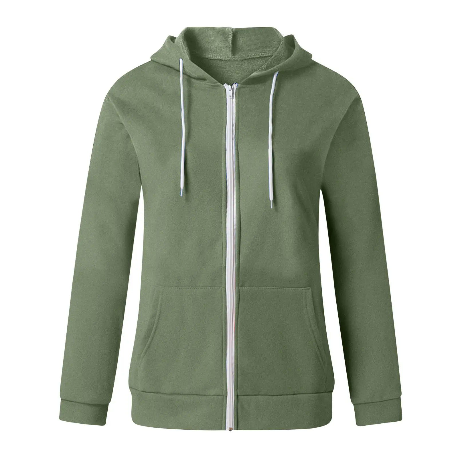 Green Zipper Hoodie Sweatshirt Women Long Sleeve Drawstring — feature 11