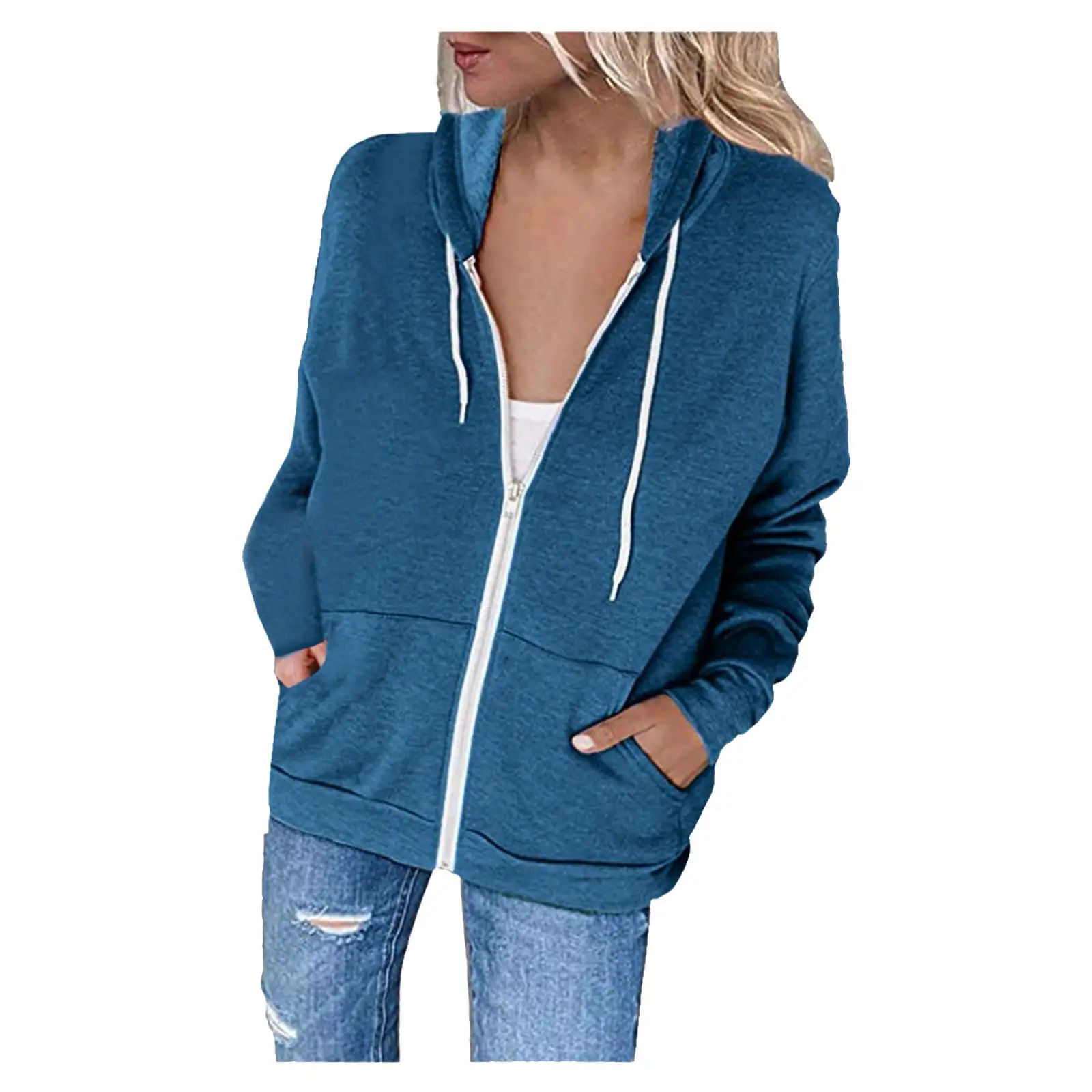 Green Zipper Hoodie Sweatshirt Women Long Sleeve Drawstring — feature 25