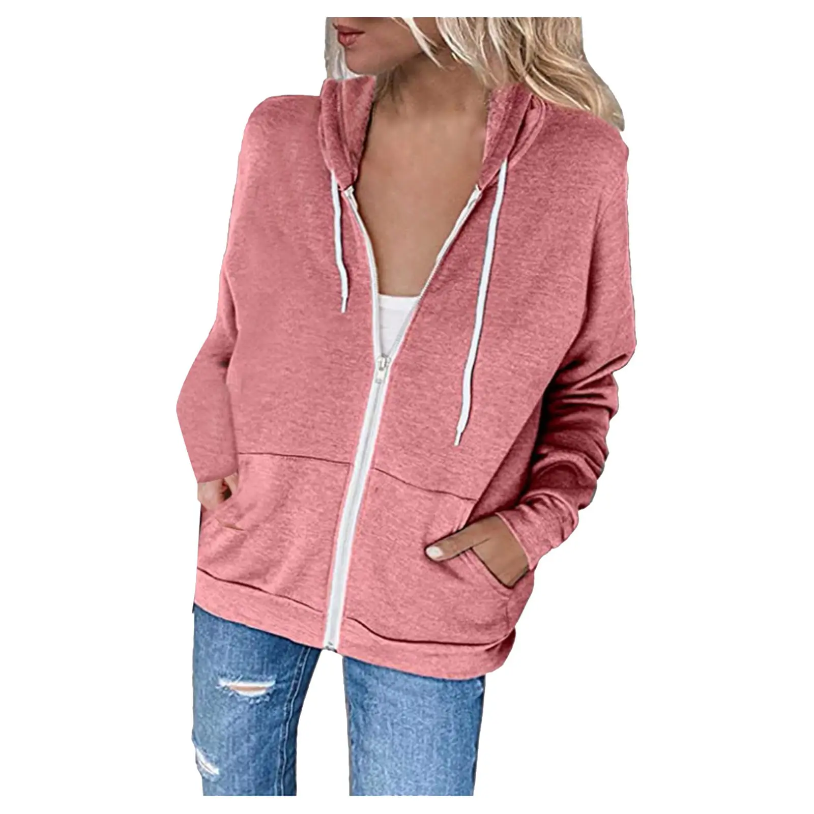 Green Zipper Hoodie Sweatshirt Women Long Sleeve Drawstring — feature 35