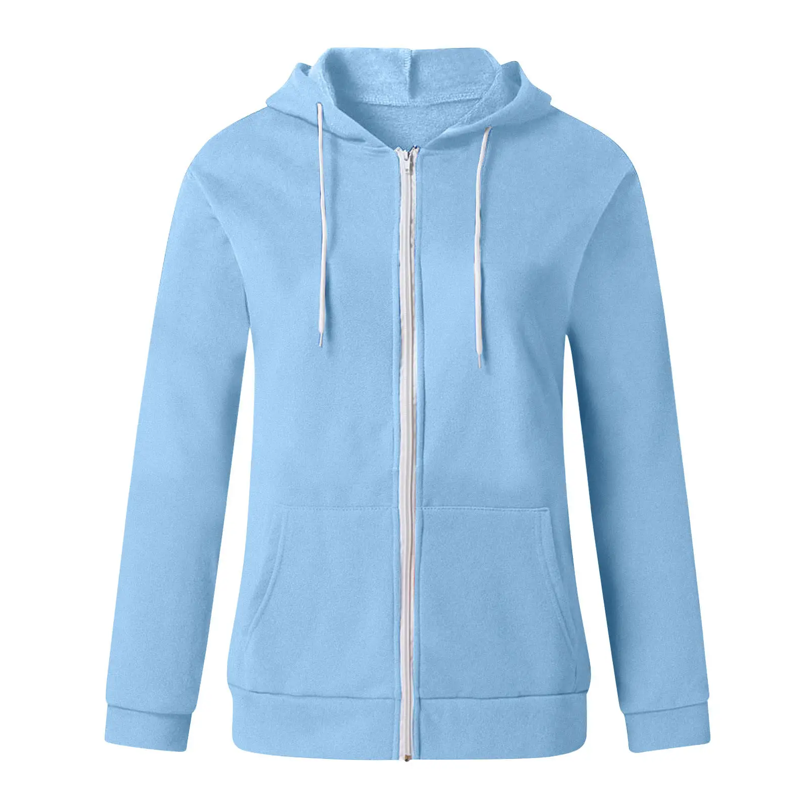 Green Zipper Hoodie Sweatshirt Women Long Sleeve Drawstring — feature 6