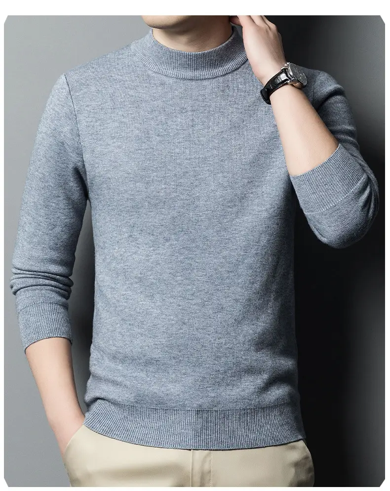 Men's Grey Knitted Sweater with 3/4 Sleeve — feature 35