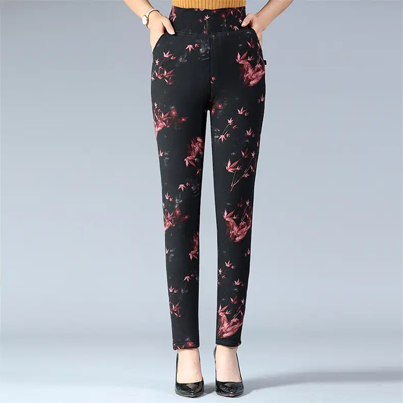 Black Fluffy Cotton Leggings for Women Winter Warm Slim Fit
