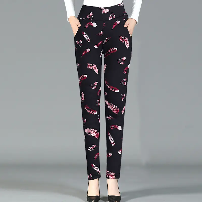 Black Fluffy Cotton Leggings for Women Winter Warm Slim Fit