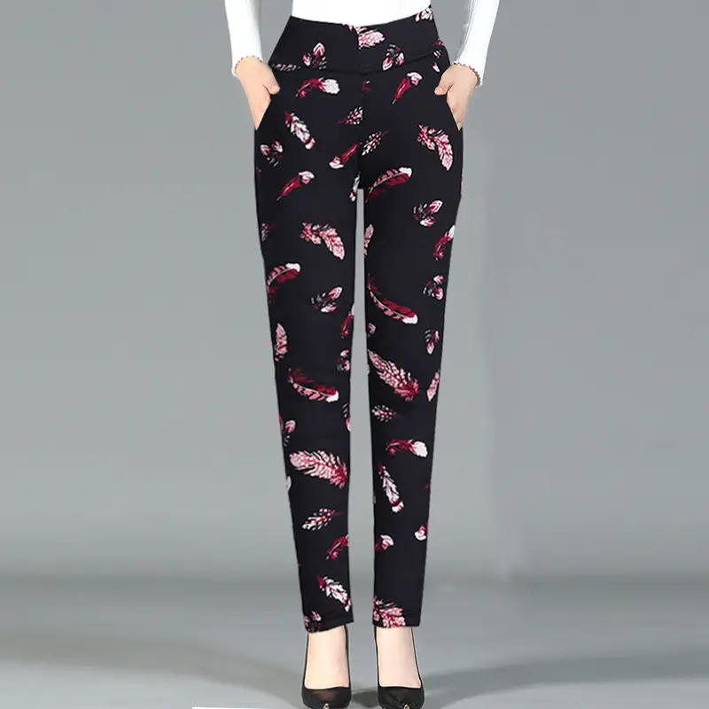 Black Fluffy Cotton Leggings for Women Winter Warm Slim Fit