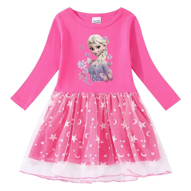 Pink Princess Dress for Girls with Star Moon Design