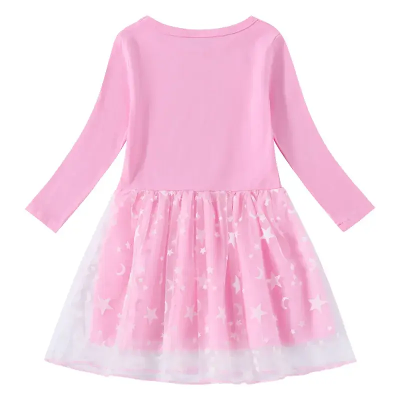 Pink Princess Dress for Girls with Star Moon Design