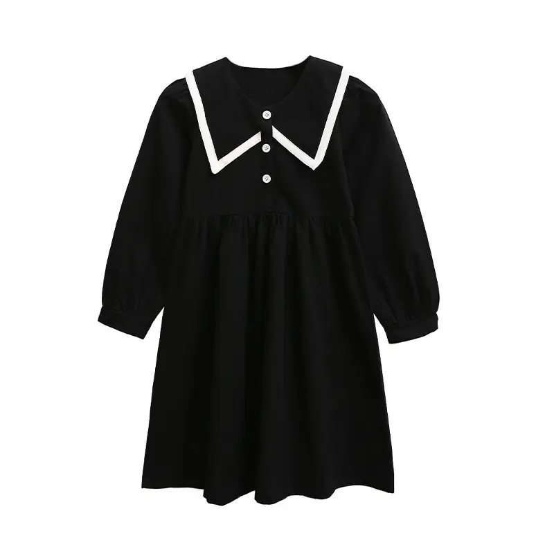 Black Korean Style Long Sleeve Dress for Girls - Image 5