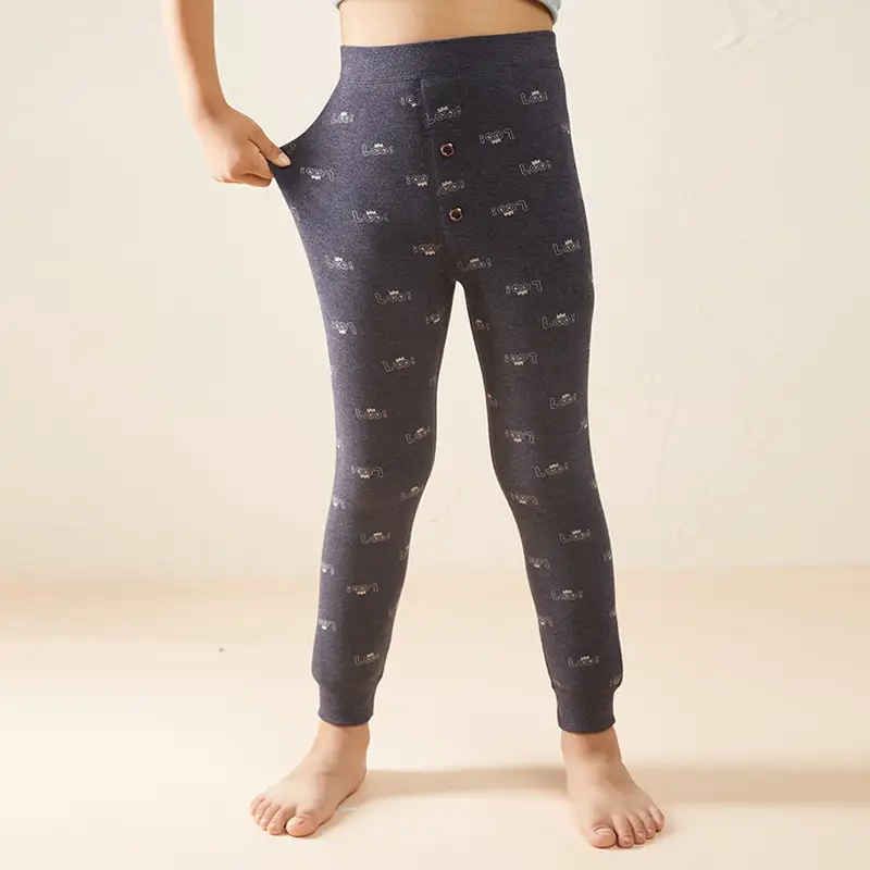 Thickened Thermal Pants for Boys Girls Black Patterned