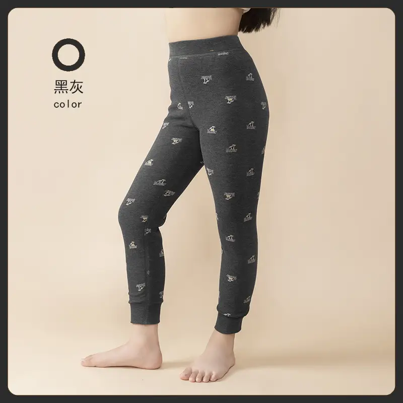 Thickened Thermal Pants for Boys Girls Black Patterned