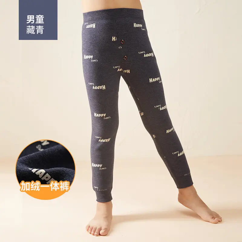 Thickened Thermal Pants for Boys Girls Black Patterned