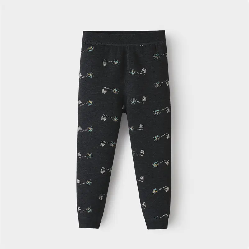 Thickened Thermal Pants for Boys Girls Black Patterned