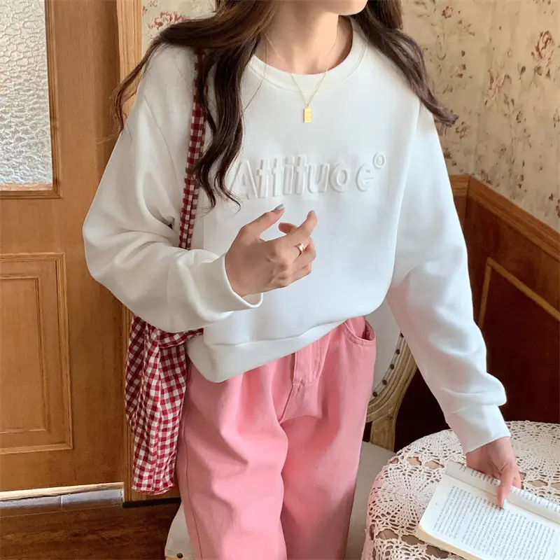 White Long Sleeve Korean Style Women's Sweater — feature 32