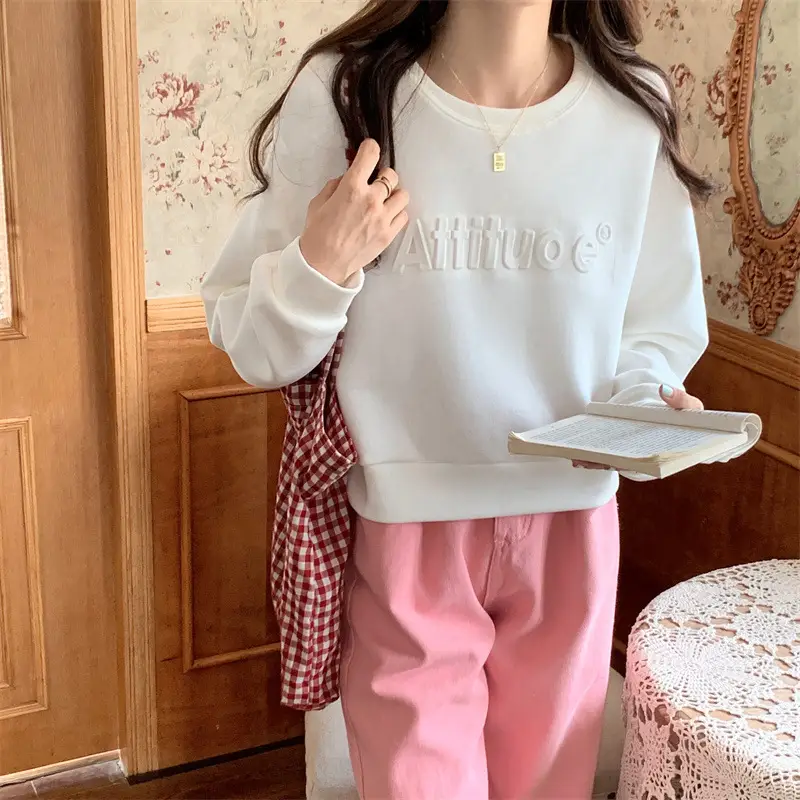 White Long Sleeve Korean Style Women's Sweater — feature 39
