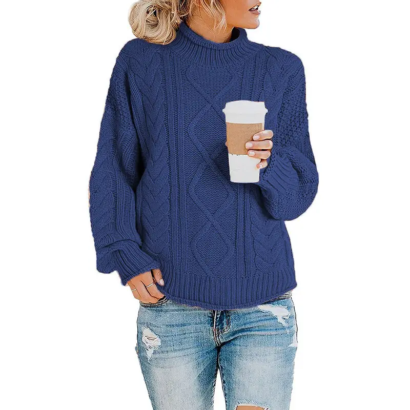Women's 2024 Thick Line Turtleneck Sweater Brown