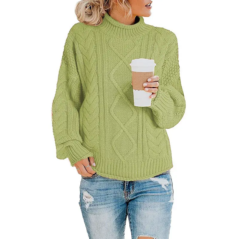 Women's 2024 Thick Line Turtleneck Sweater Brown