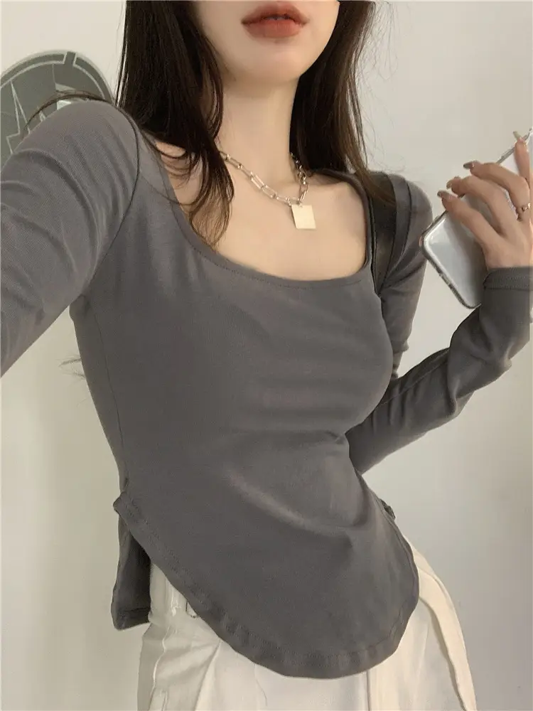 Women's U-Neck Long Sleeve T-Shirt Brown — feature 18