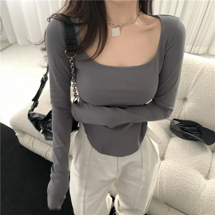 Women's U-Neck Long Sleeve T-Shirt Brown — feature 20