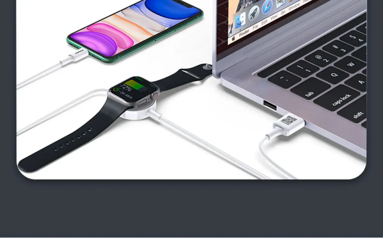 Pinsheng iWatch Wireless Charger Apple Watch S9/2/3/4/8 Fast Charging Two-In-One — feature 9