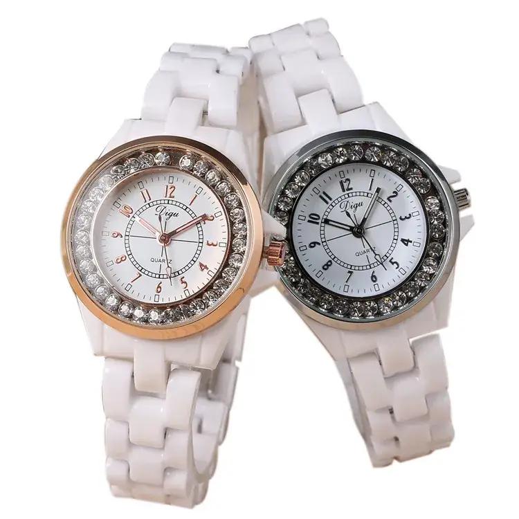 Classic White Ceramic Women's Quartz Watch with Crystal Dial - Image 3