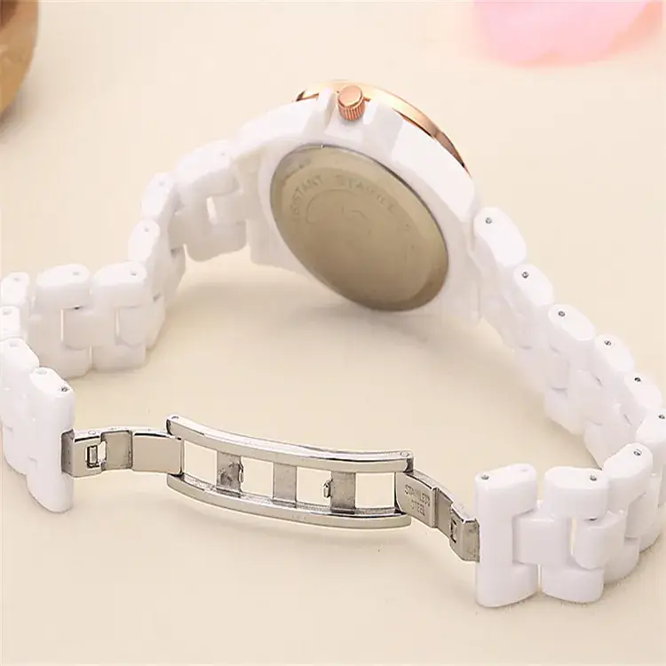 Classic White Ceramic Women's Quartz Watch with Crystal Dial - Image 4