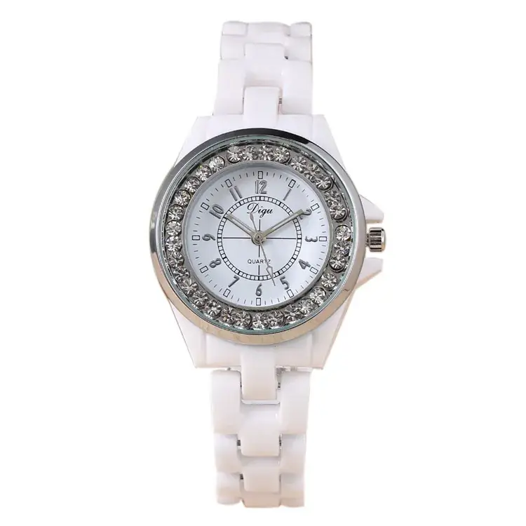 Classic White Ceramic Women's Quartz Watch with Crystal Dial - Image 5