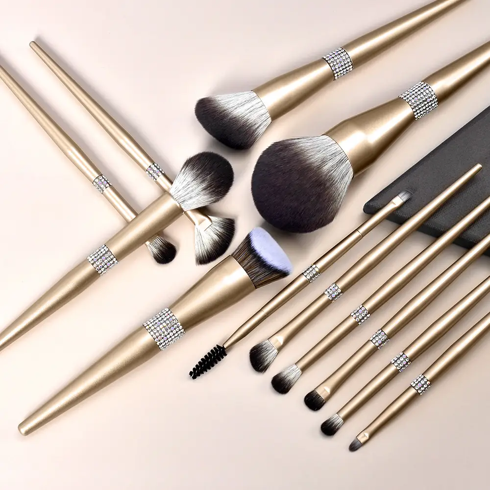 12 Champagne Gold Makeup Brushes Set for Women - Image 9