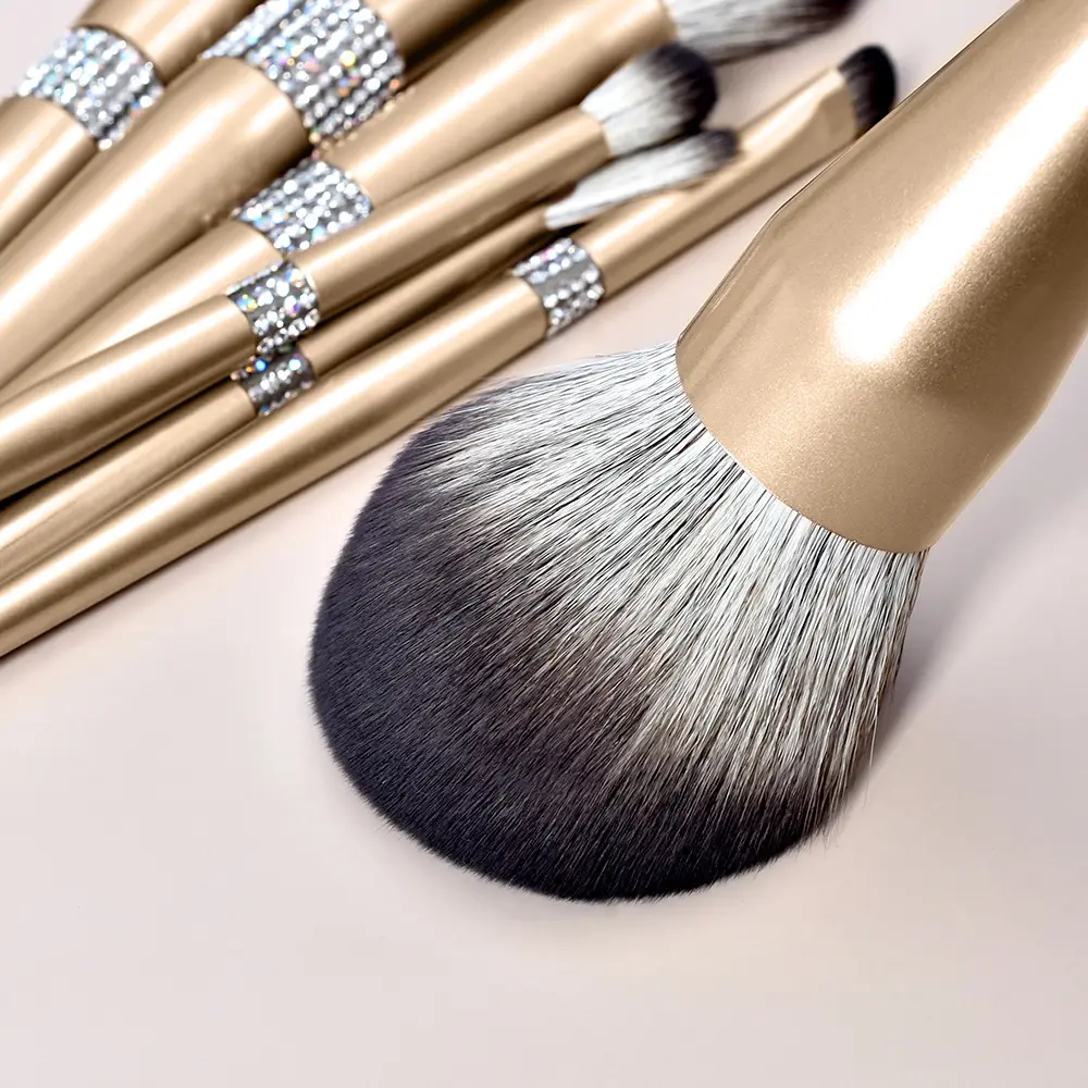 12 Champagne Gold Makeup Brushes Set for Women - Image 10