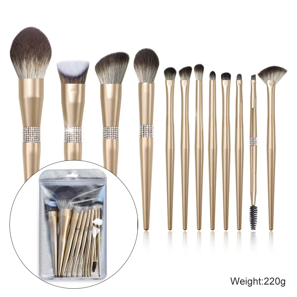 12 Champagne Gold Makeup Brushes Set for Women