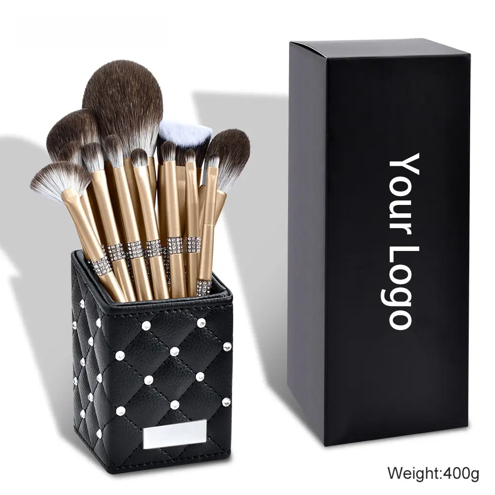 12 Champagne Gold Makeup Brushes Set for Women - Image 5