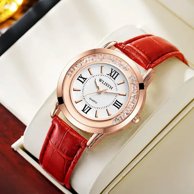 Ladies Swiss Quartz Watch Rose Gold White Leather Band - Image 5