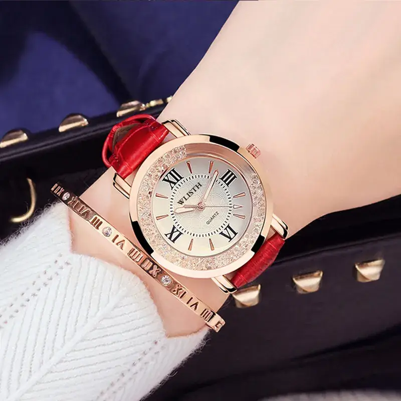 Ladies Swiss Quartz Watch Rose Gold White Leather Band - Image 6