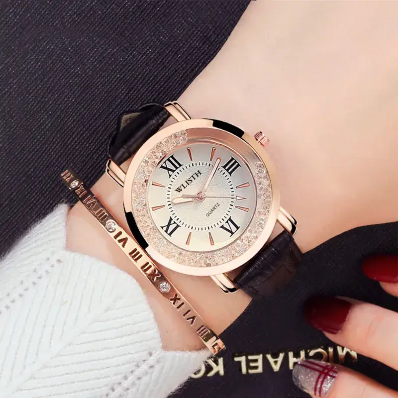 Ladies Swiss Quartz Watch Rose Gold White Leather Band - Image 3