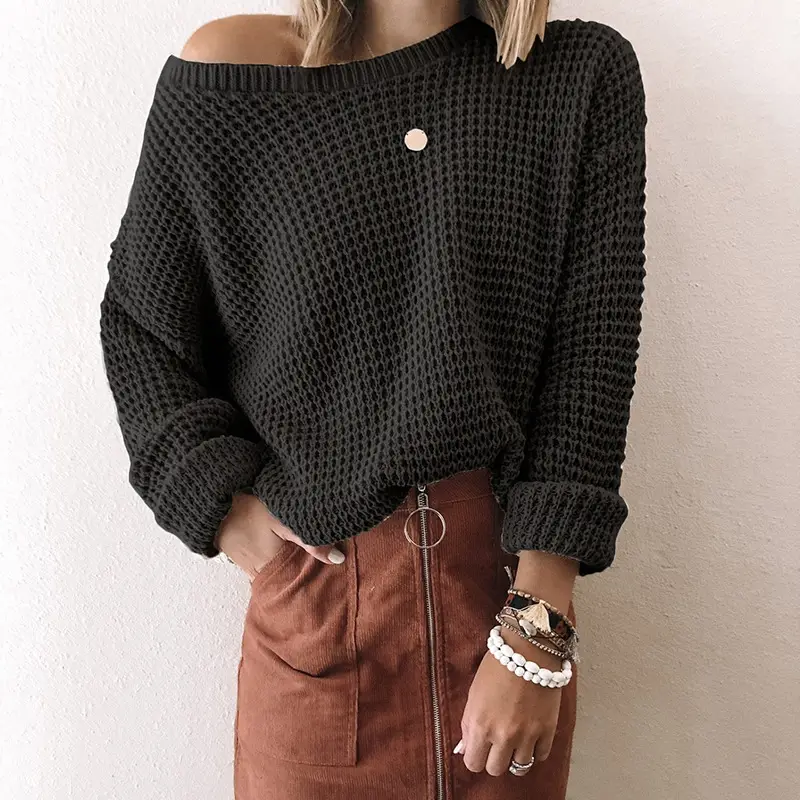 2024 Women's Knitted Long Sleeve Sweater with Loose Collar - Image 2