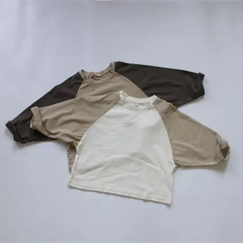 Spring Girls Korean Style Loose T-Shirt Pants Set Brown Cream - Image 3