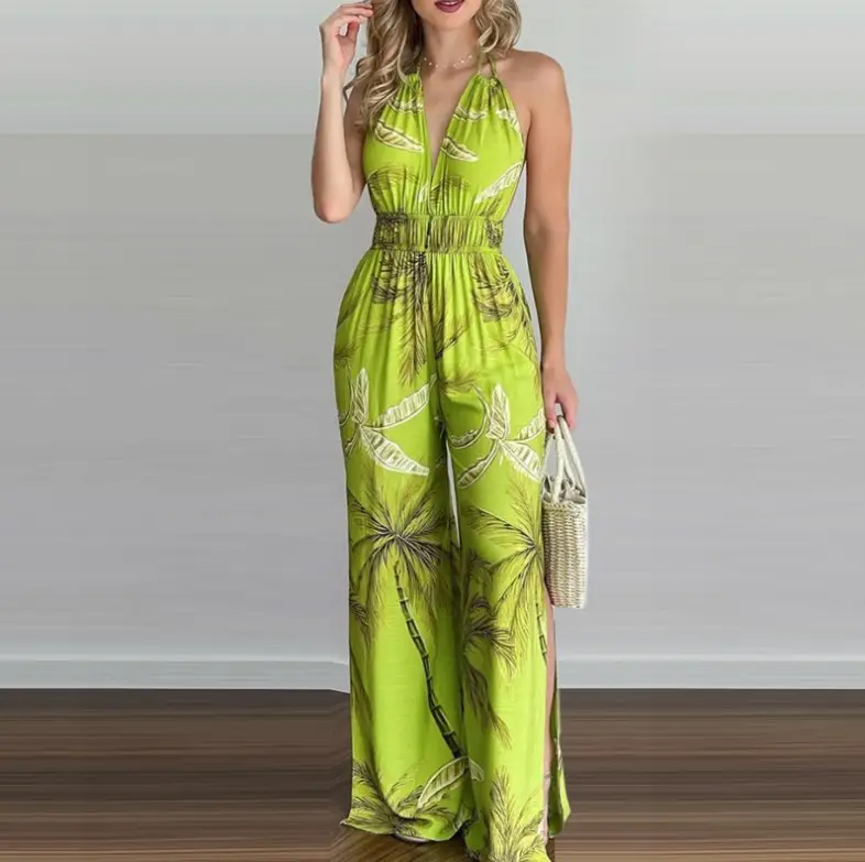Blue Digital Print Long Sleeve Dress with Straw Bag — feature 7
