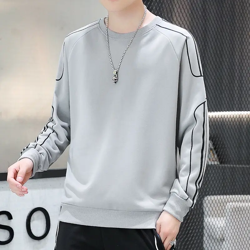Men's Yellow Sweatshirt Round Neck Long Sleeve Casual Top - Image 3