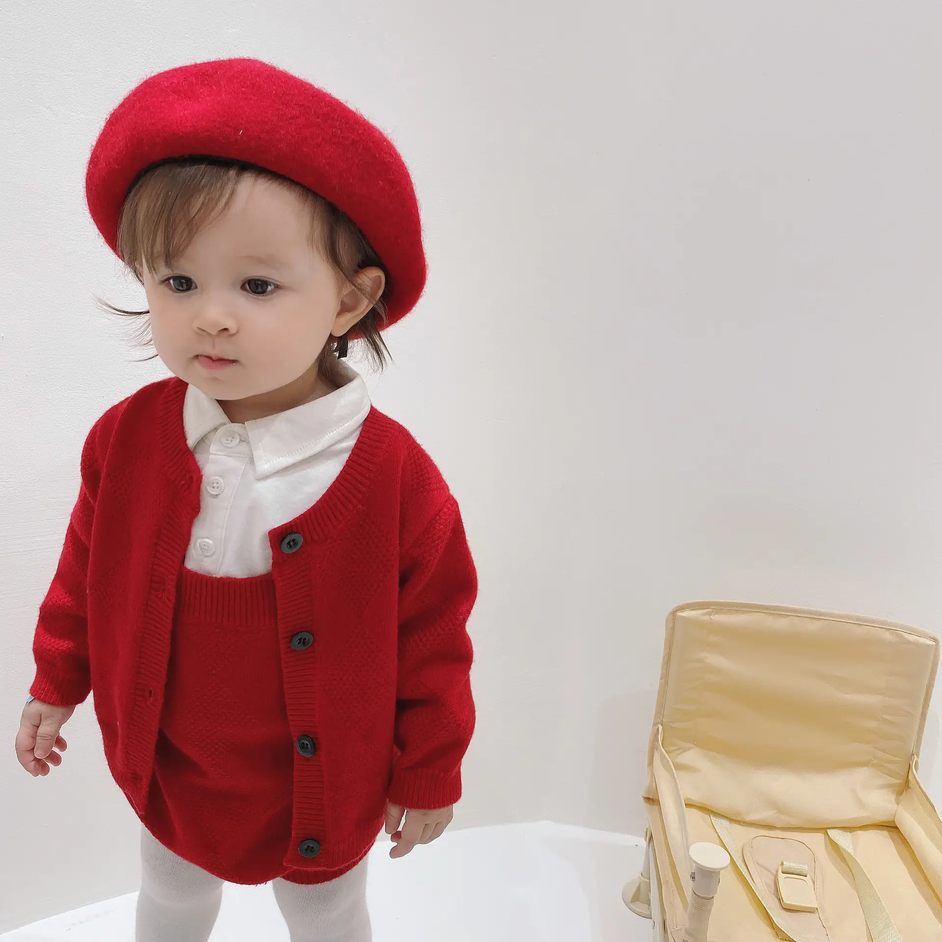 Red Knitted Strap Bag for Baby Girls One Year