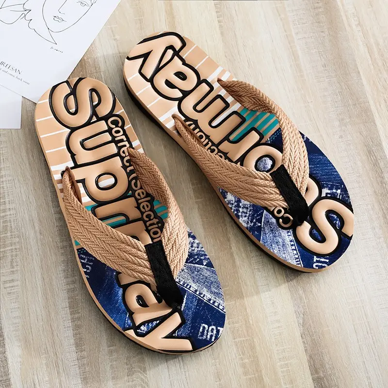 Orange Mesh Flip-Flops for Men Summer Casual Sandals