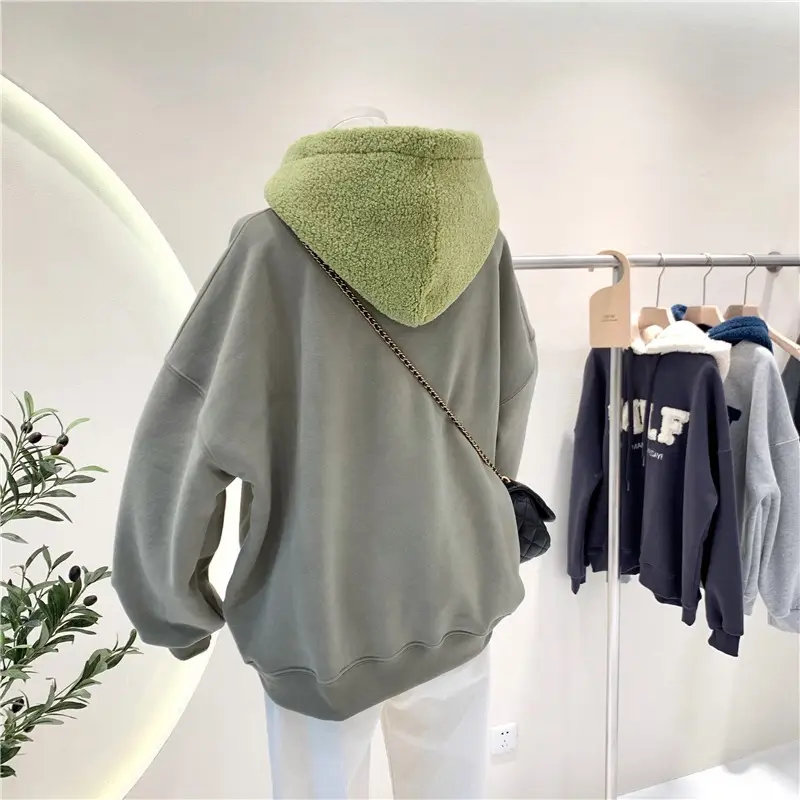 Women Crossbody Sweatshirt Jacket Grey Blue Letter Embroidered — feature 11