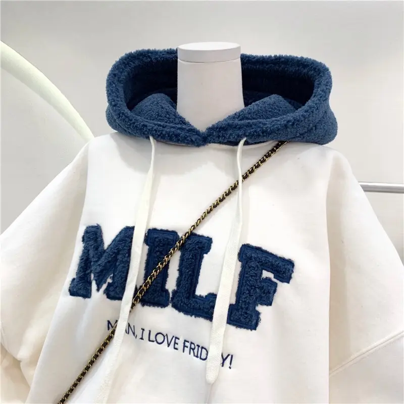 Women Crossbody Sweatshirt Jacket Grey Blue Letter Embroidered — feature 18