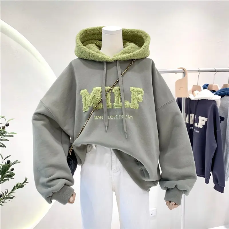 Women Crossbody Sweatshirt Jacket Grey Blue Letter Embroidered — feature 4