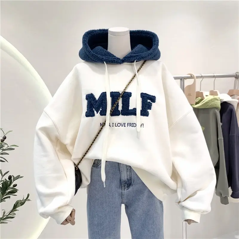 Women Crossbody Sweatshirt Jacket Grey Blue Letter Embroidered — feature 6