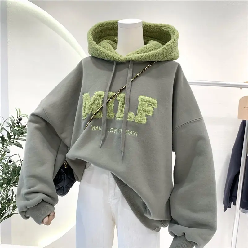 Women Crossbody Sweatshirt Jacket Grey Blue Letter Embroidered — feature 8